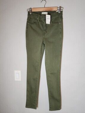 NWT Madewell 10" High Rise Green Skinny Jeans Stretch Denim Women's Size 24